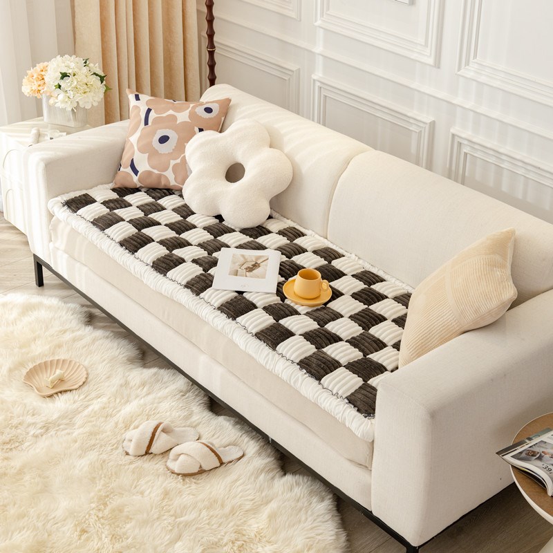 韩式短毛绒棋盘格秋冬加绒沙发垫防滑加厚客厅馒头垫子飘窗垫地垫