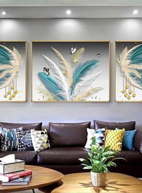 2025新款欧满钻吉祥式羽5D毛钻石画抽象轻客厅三LBB联画贴奢钻十