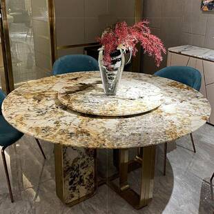 轻奢岩板桌椅组合意简约现式 代型家用大小户餐厅饭餐桌带转8003盘