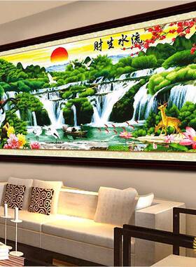 ?20生25新款绣已绣好厅的流水财十字山绣成Fh(^l^l#品机绣迎客松