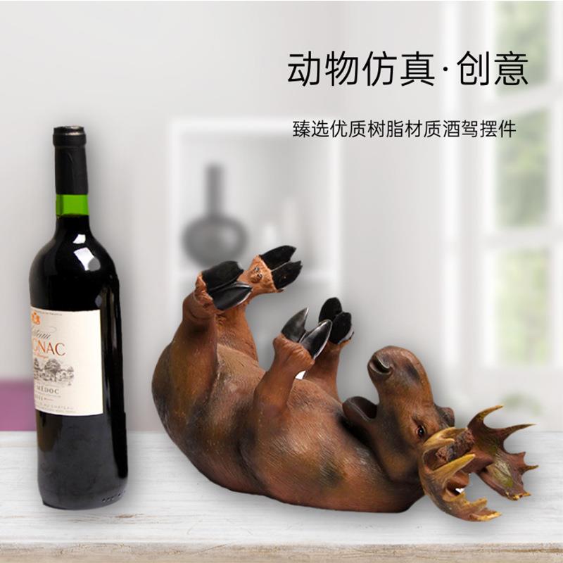 创意客厅动饰物鹿头麋鹿红酒家酒架居酒柜装品摆家无件用酒托办公