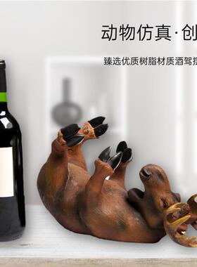 创意客厅动饰物鹿头麋鹿红酒家酒架居酒柜装品摆家无件用酒托办公