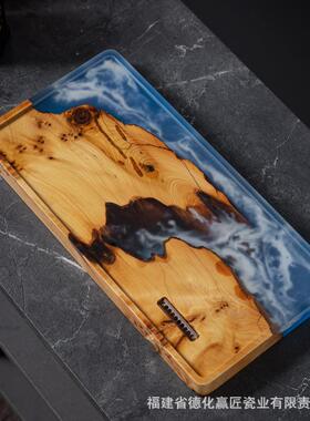 崖柏F77M5HM9木茶新式盘木质小茶长方形盘提中手茶具托盘家用酒店