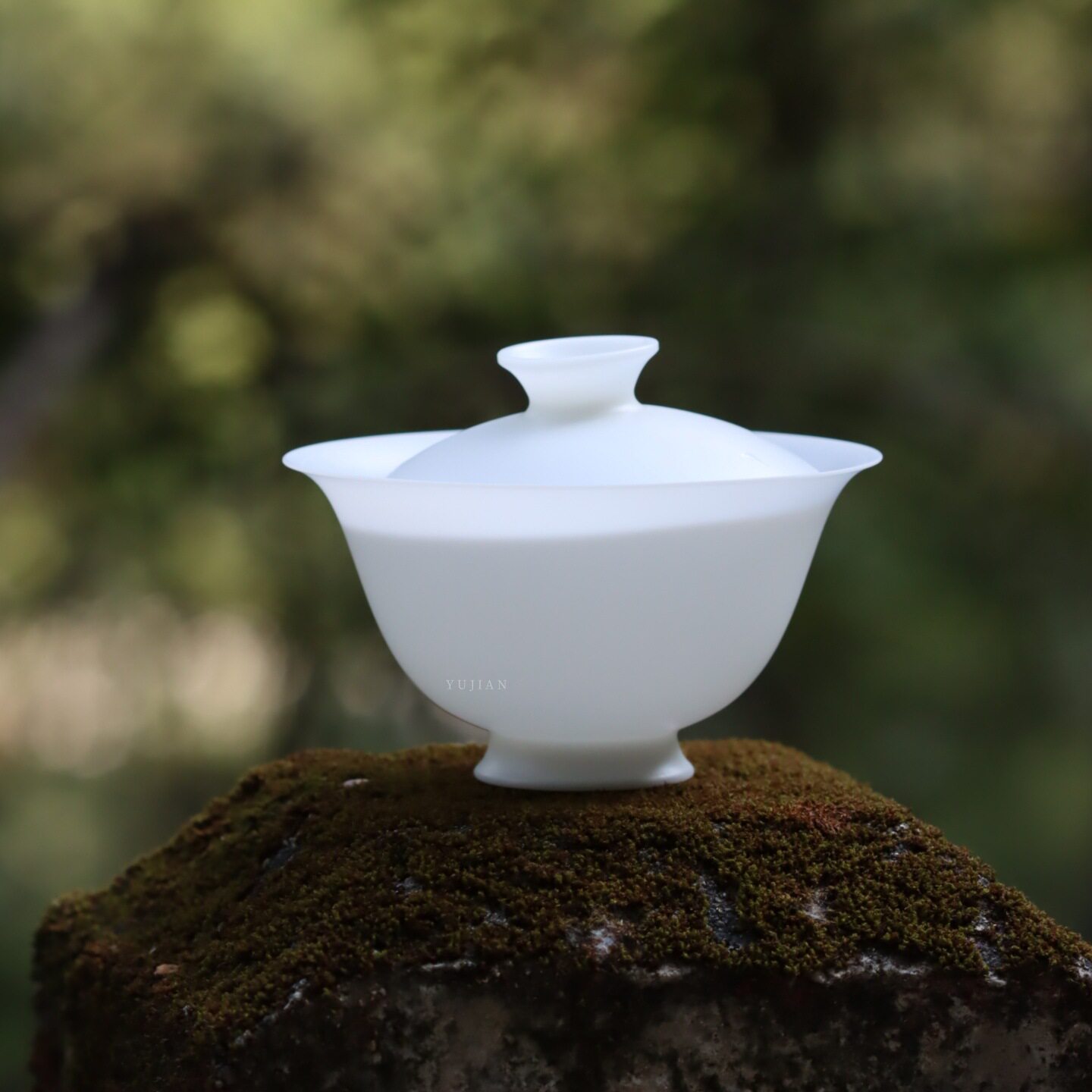 白瓷无釉高温高颜值高足二才盖碗家用茶具泡茶碗薄胎不烫手茶具