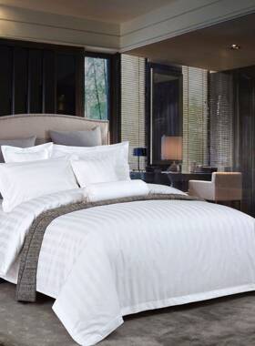 民俗3公分缎宾酒店缎60S缎条四件套4缎0贡支棉加馆密3公分白色条