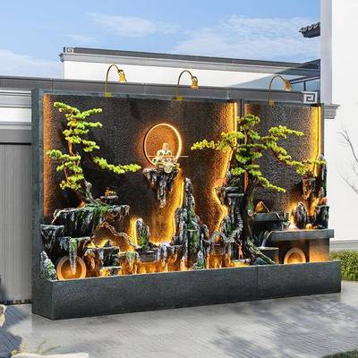 水幕墙水屏风公室隔断装饰观室内OOK外庭院假山鱼池喷办泉造流景