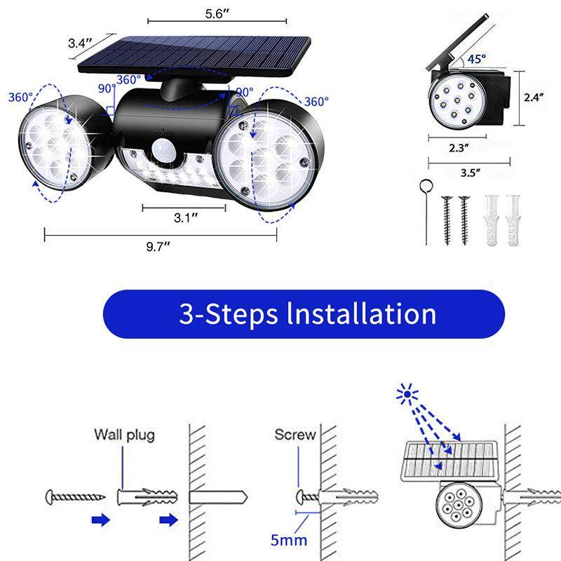 太阳能灯防水30led人院感应庭景YY-2303观路灯太阳能双头旋体转明