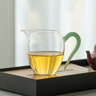 草堂公道杯天青玉 旦盅公杯公道杯三件套高档 高透耐热玻璃分茶器