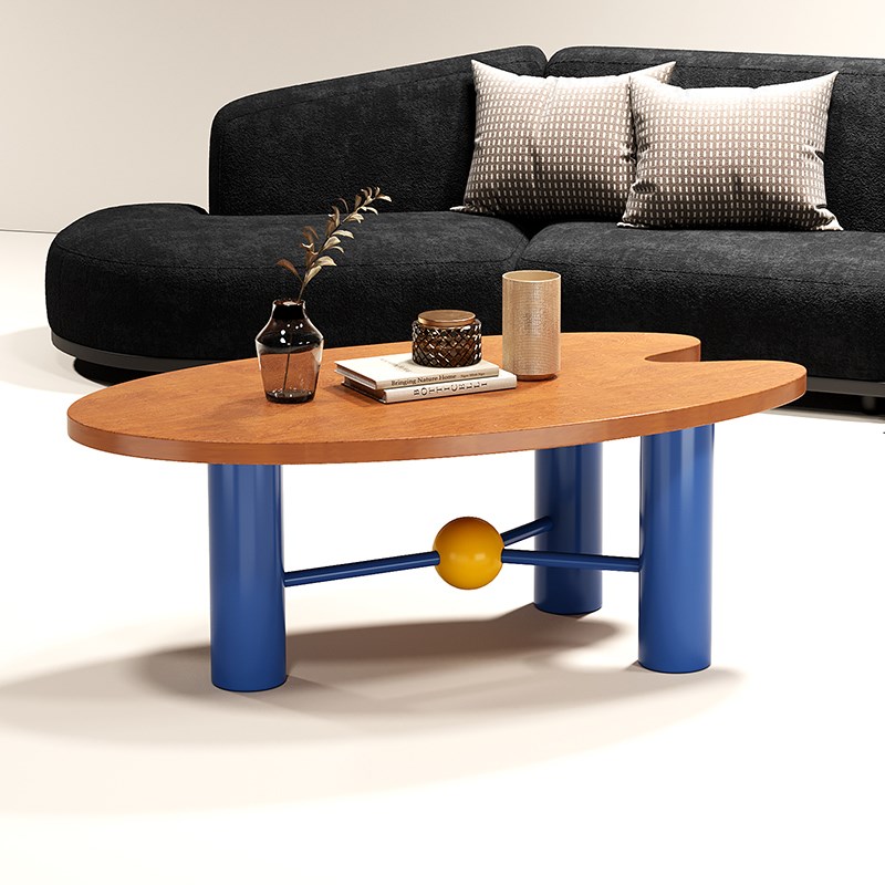 中古风创意樱桃木茶几简约现代设计师实木小桌子复古调色盘小茶几