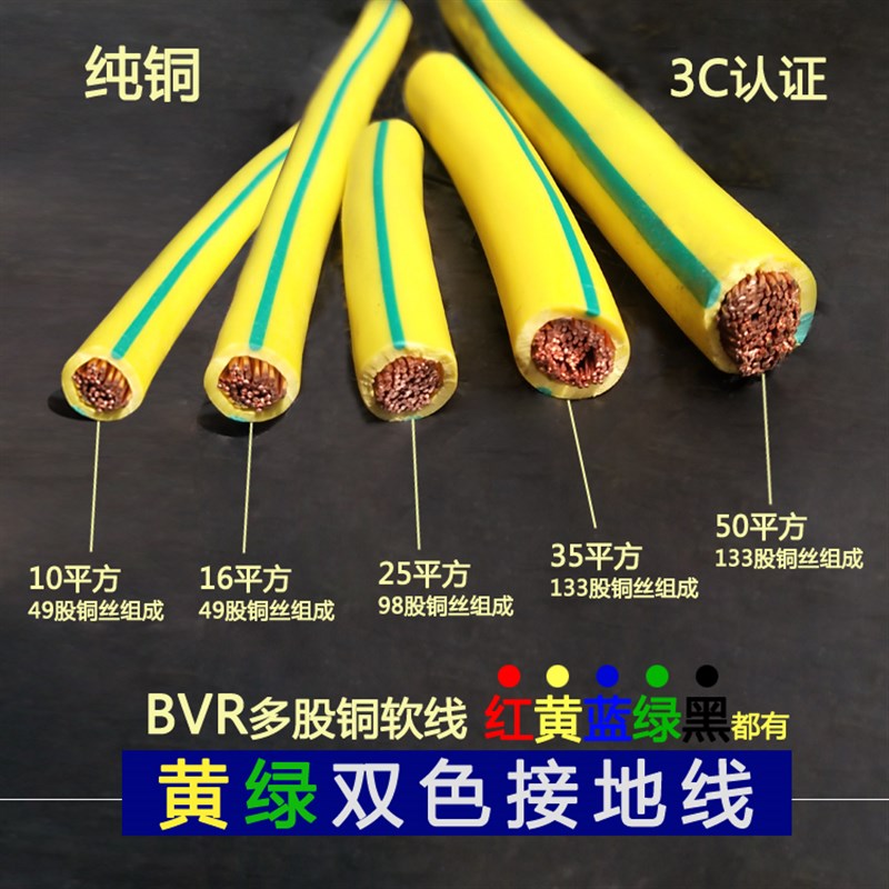 黄绿双色接地线BVR10/16/25/35/50平方多股软线接地线铜芯线