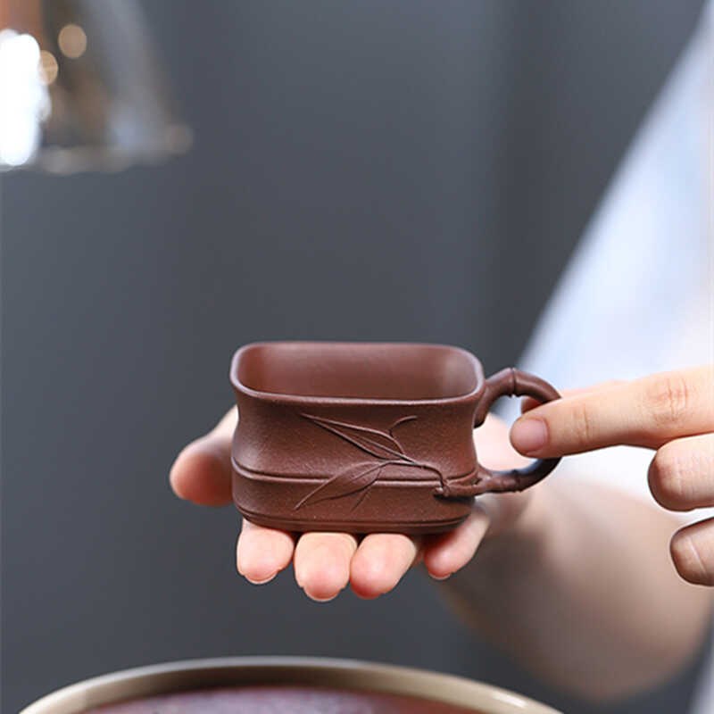 原矿底槽清紫砂杯 带把品茗杯 小容量茶杯 80cc主人杯