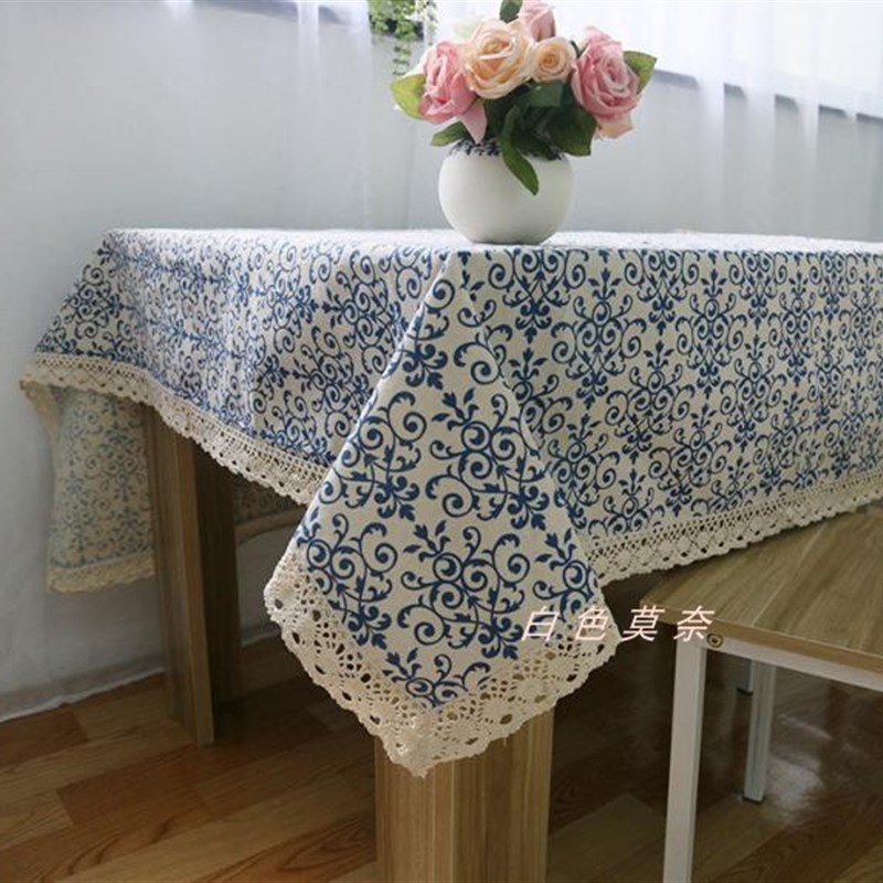 新款复古青花瓷中式古典棉麻桌布茶几桌布长方形欧式书台布
