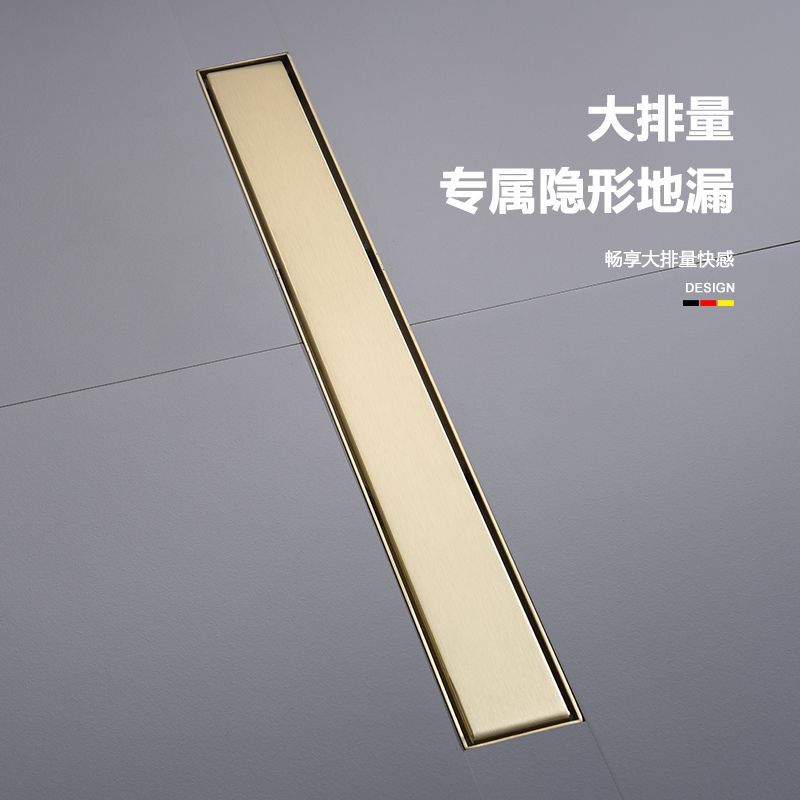 金色长款隐形地漏镶砖长条形304不锈钢防臭卫生间阳台浴室侧排水