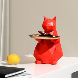 STK创意新托盘几何猫玄关钥匙收摆件客厅桌面家居装居饰品乔迁礼
