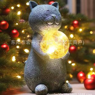 太1阳能猫咪摆件物户外水庭院花园发光摆件别防墅树脂动园林摆件