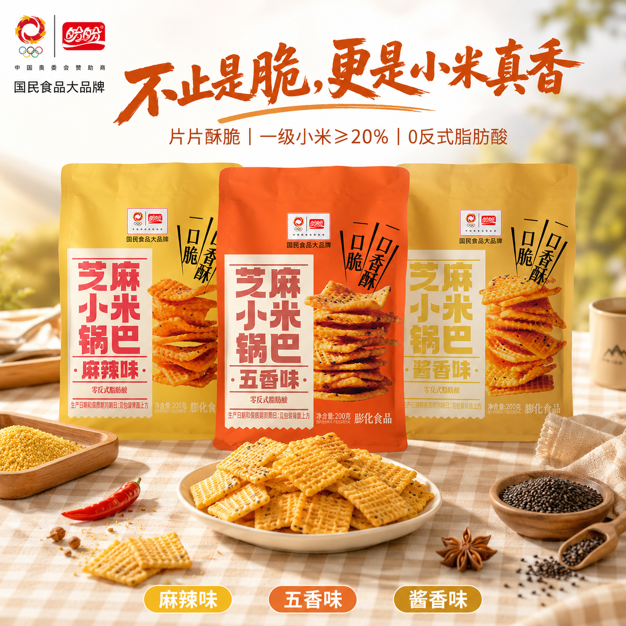 盼盼小米锅巴200g酥脆解馋夜宵刷剧出行充饥零食麻辣五香酱香