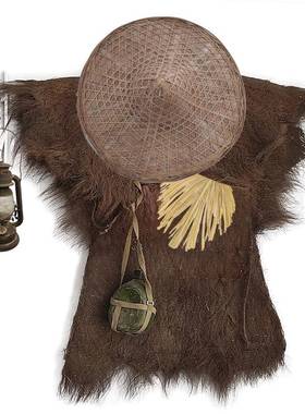 80年代老物件老式斗笠蓑衣棕衣旧斗篷棕榈雨衣怀旧覆古装饰摆件