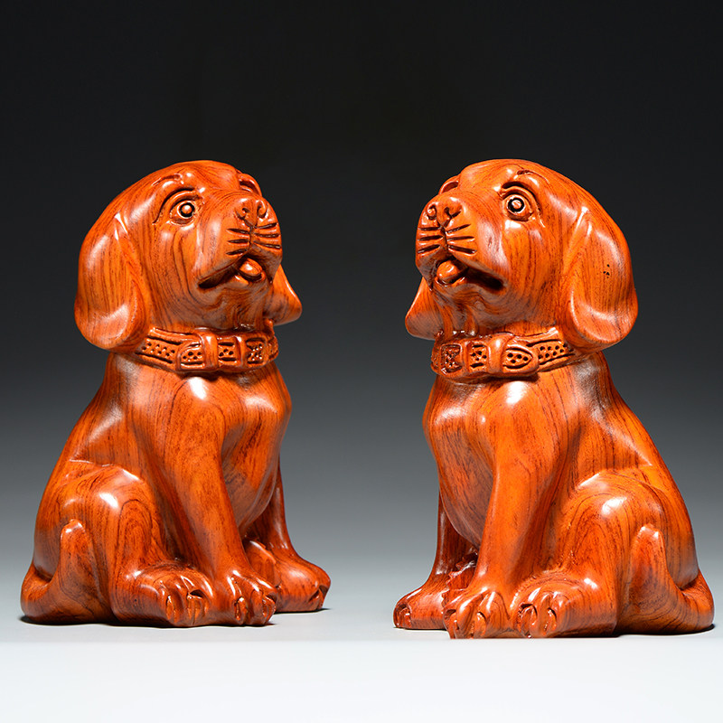 花梨木雕刻狗摆件十二生肖动物狗工艺品家居客厅装饰店铺开业送礼