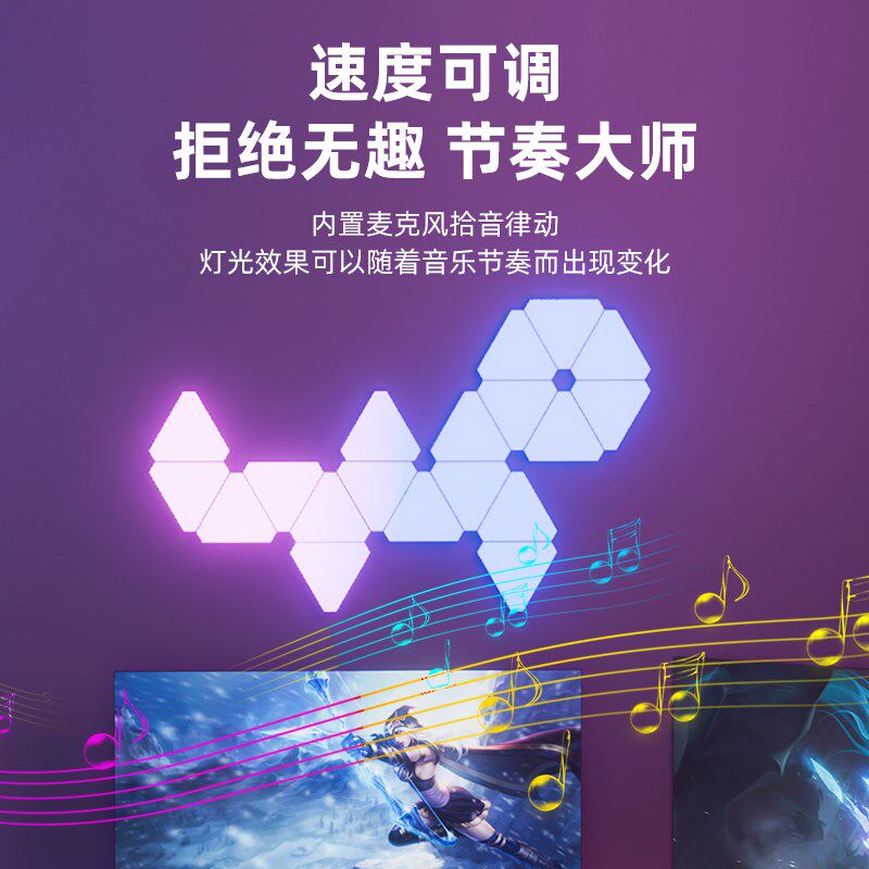 智能奇光板蜂窝多彩量子灯rgb电竞房氛围灯蜂巢灯电脑装饰拼接灯