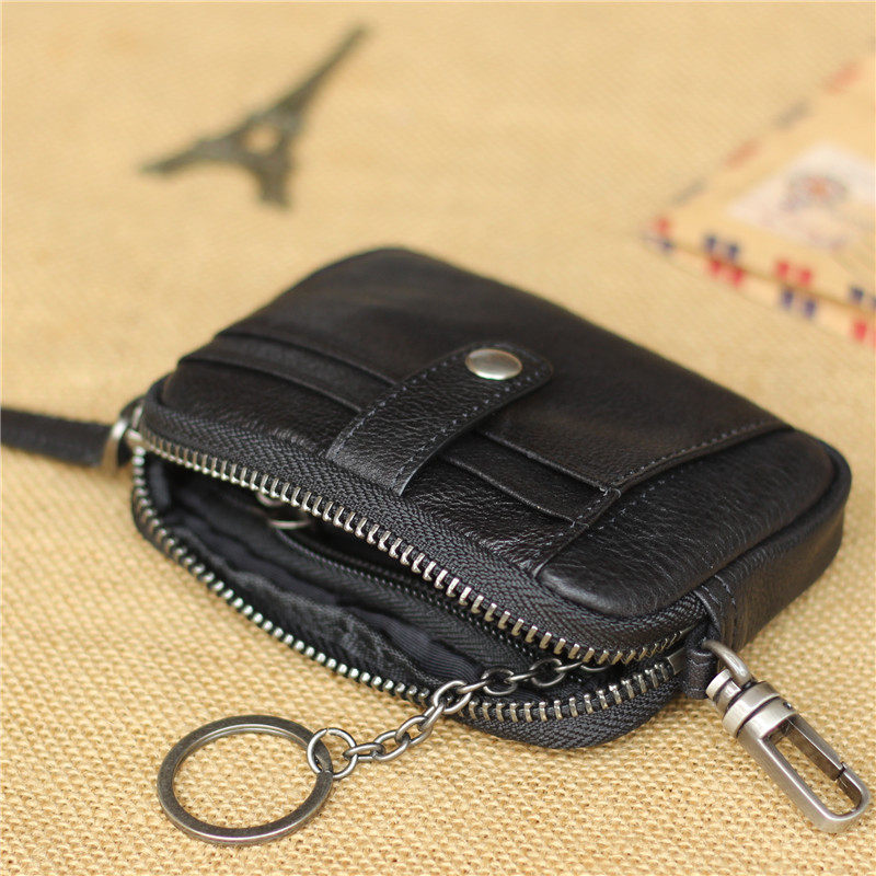 高品质头层牛皮软皮小钱包迷你证件硬币零钱钥匙包多卡位真皮黑色