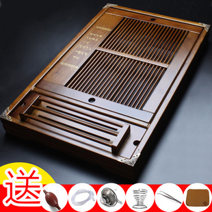 家用功夫茶具配件储水排水实木茶盘小号竹茶海茶台大号茶托盘中式