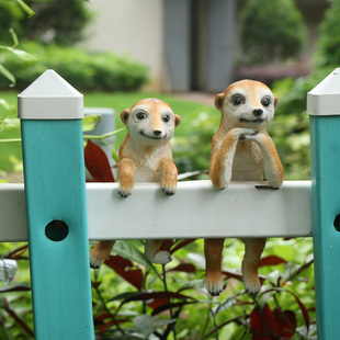 阳台花盆边缘狐獴挂件装饰管道幼儿园场景布置庭院动物摆件工艺品