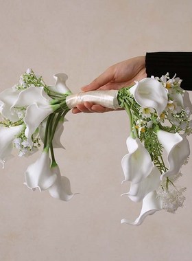 仿真花白色马蹄莲 新娘婚礼拍照把束领证花 假花影楼结婚拍照道具