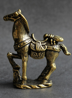 实心纯黄铜办公桌面小摆件马上赢古铜茶宠饰品工艺品礼品手把玩件