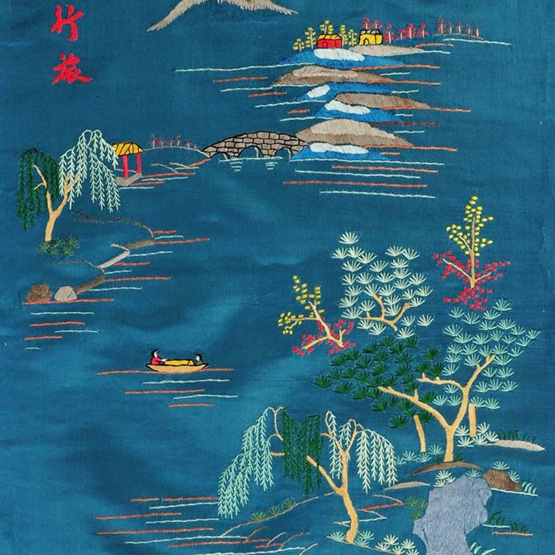 手工绣品老绣片非遗燕京八绝京绣手工刺绣装饰画山水风景壁画屏风