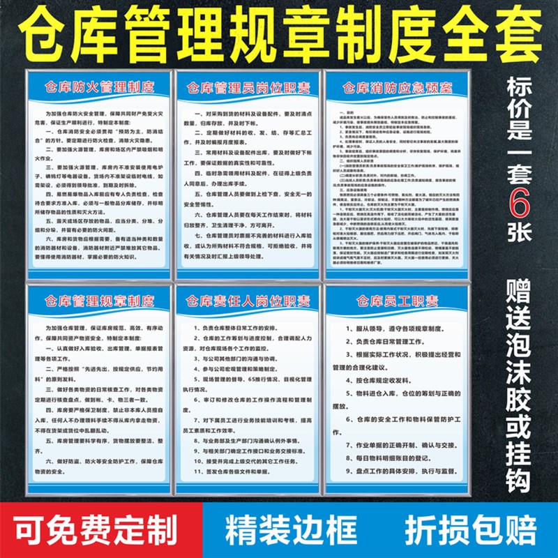 公司企业工厂仓库管理制度办公室防火安全仓储规章应急预案上墙牌