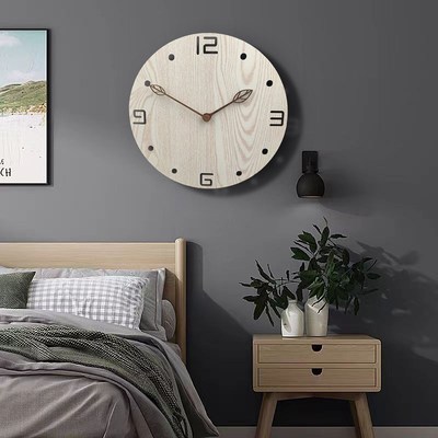 挂钟钟表客厅卧室现代简约创意静音教室商用装饰时钟原木风挂墙钟