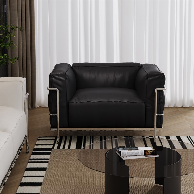 黑色真皮沙发包豪斯极简客厅中古皮艺单人多人沙发柯布西耶LC3
