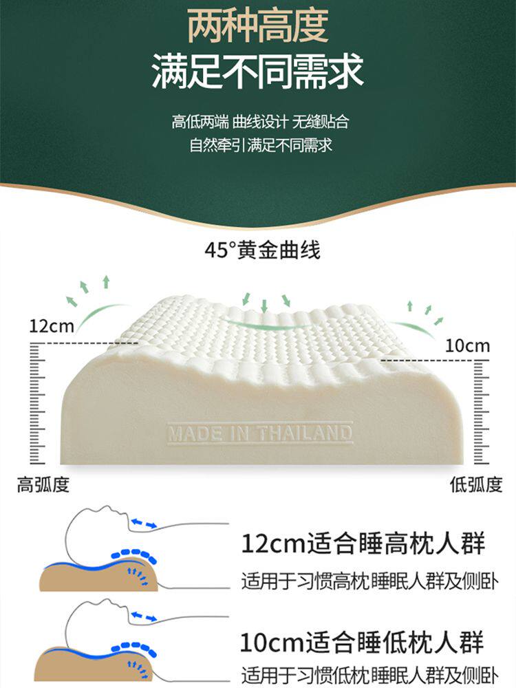 乳胶枕头泰国原装纯天然进口成人护颈椎按摩枕学生宿舍家用