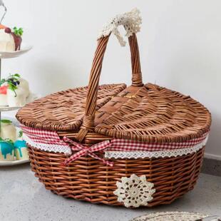野餐织篮子柳编pneYzb7Q藤编竹篮水果篮小品手提带盖购物编礼花包