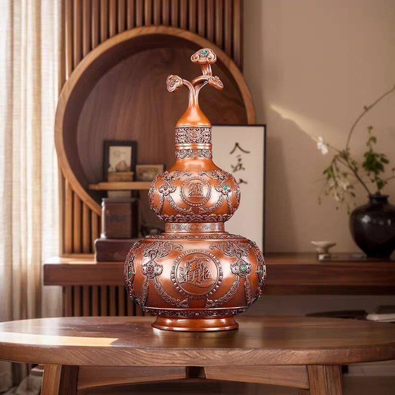 紫铜葫芦摆件开盖空心八卦葫芦客厅酒柜入户玄关办公室桌装饰品