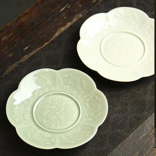 北溪堂雕六瓣果盘茶浮点壶干泡台功夫茶具sjtc陶瓷茶壶盘托承盘养