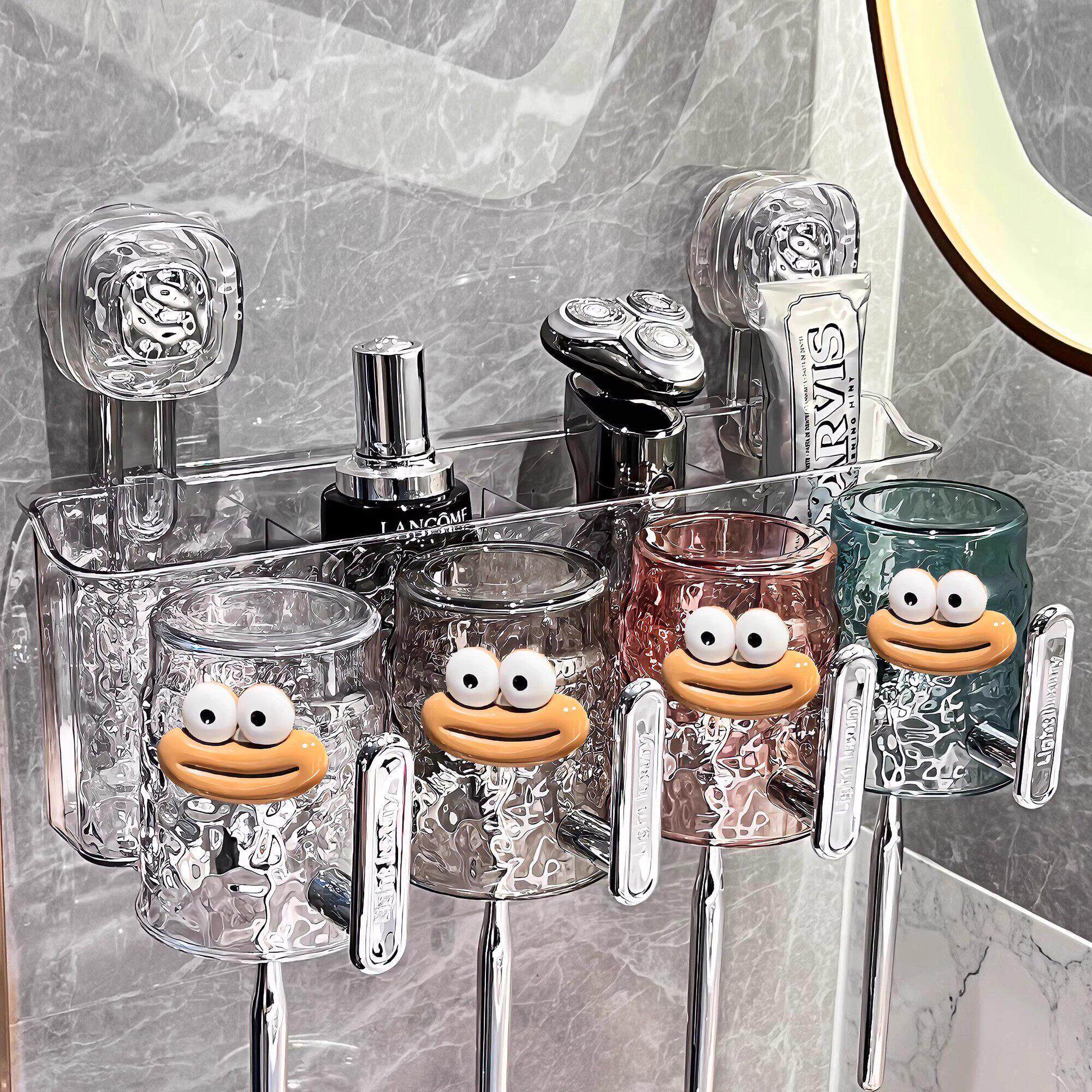 日本吸盘牙刷置物架壁挂式免打孔牙刷架新款卫生间刷牙杯漱口杯架