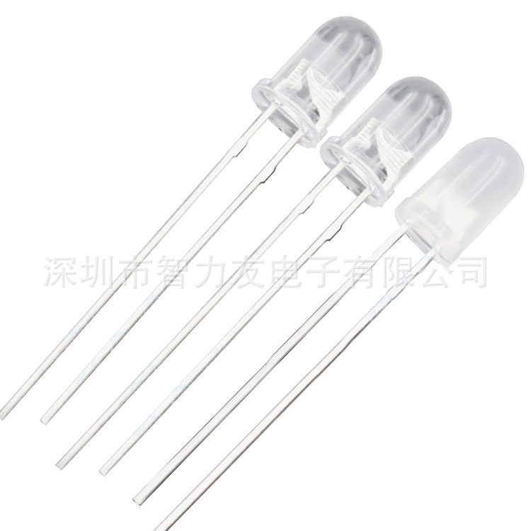 F5/5MM圆头二脚无极LED透明雾状直插灯珠高亮红绿红蓝红翠绿双色