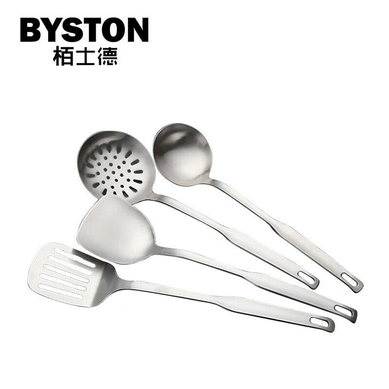 栢士德(BYSTON)不锈钢炊具四件汤勺+漏勺+平铲+铲子BST-051A