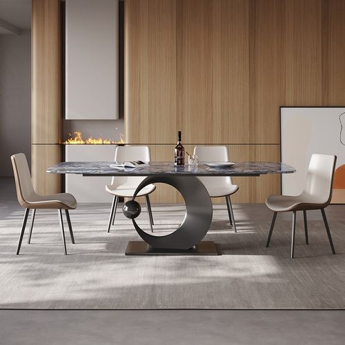 欧朗餐厅高档奢华微晶石餐桌椅组合家用大理石