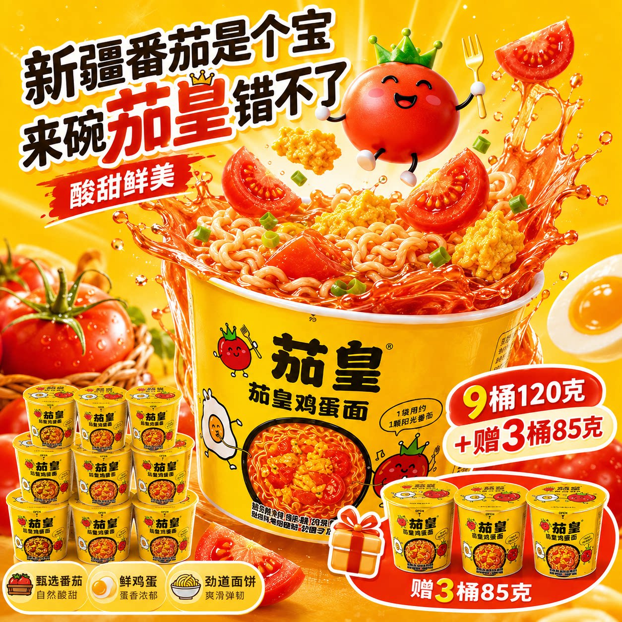 统一茄皇番茄鸡蛋西红柿鸡蛋面桶装整箱批发方便面夜宵速食泡面图片