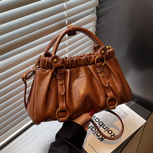 南风Chio2nd 黑皮大小姐托特包复古褶皱手提包包女通勤单肩斜挎包