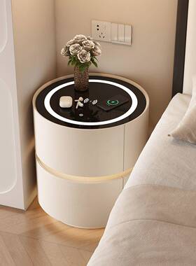 奶油能圆形卧床RBL头柜室家用多功能无线充电简小户型智收约纳床