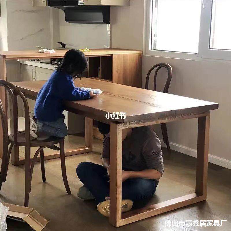源头NZW工厂实饭桌简约桌客厅大板长蜡条书莫比恩原木餐桌家用白
