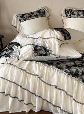 法式100S全棉套蕾丝蝴蝶花DUD床边单四件套纯棉被枕套新品床上用