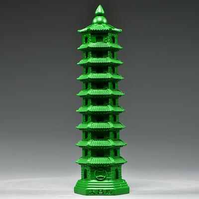 雕绿色木刻头9层文塔摆件实木九层文昌塔家居客厅办公PEU室装饰昌