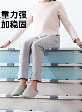 加厚纳收箱大号扁塑料平储物箱衣服有LEJ盖特整理箱带滑轮床底收