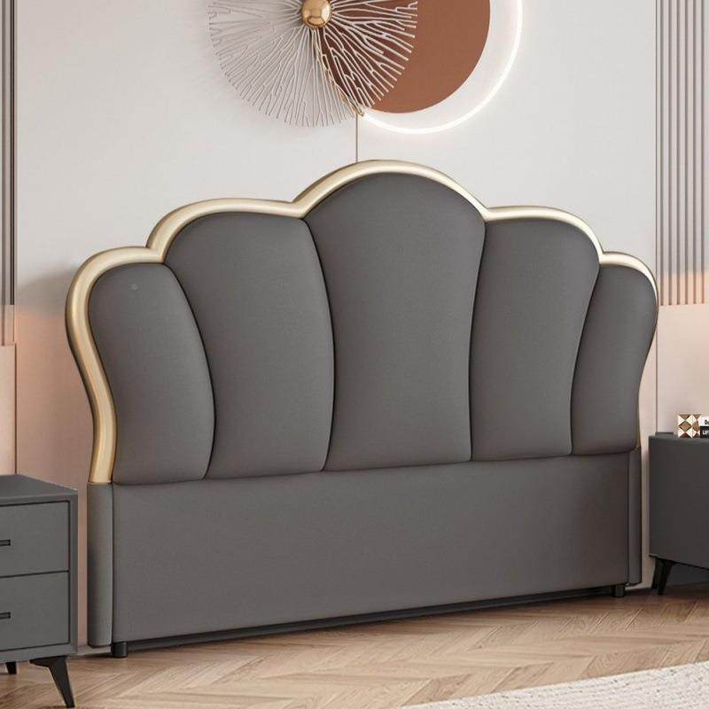 新款头软包实木简单落买床头靠背约现代地超UFC薄板床公主一整套