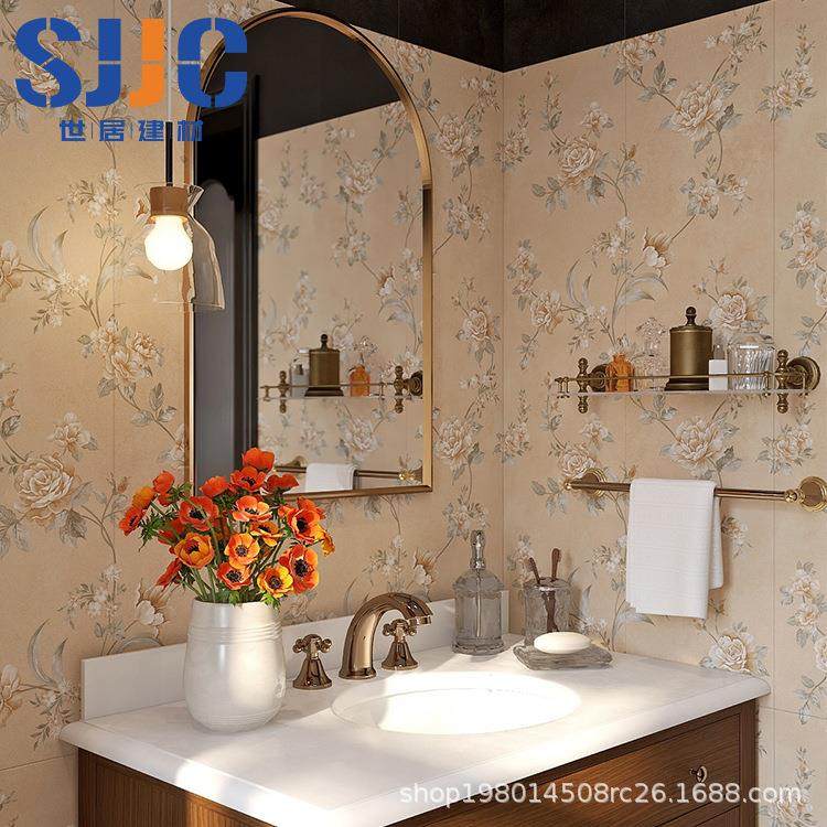 式复古壁纸花仿砖美UOM拉德风卫生间瓷砖3*001200黑美色浴室厨房