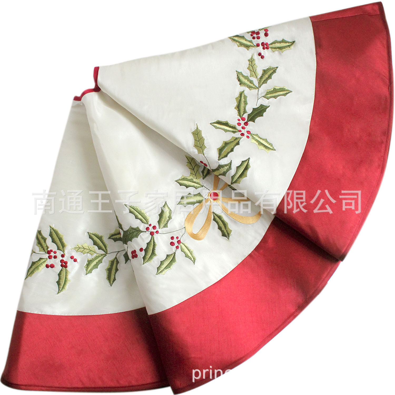 白色冬青叶子绣花圣诞装饰圣诞树树底座装饰品工厂店